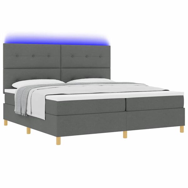 vidaXL LED Box Spring Bed Dark Grey 78.74 x 78.74 in Fabric