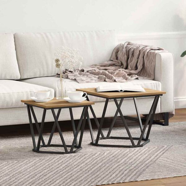 vidaXL Side Table Set 2 pcs Artisan Oak Engineered wood and steel