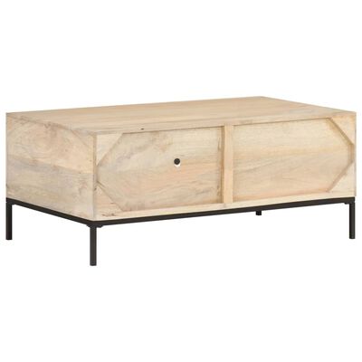 vidaXL Coffee Table 35.4"x19.7"x14.6" Solid Mango Wood and Natural Cane
