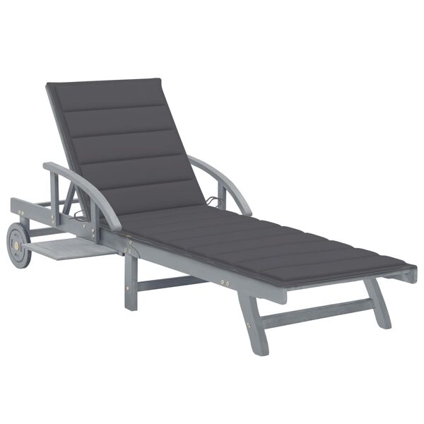 vidaXL Sunlounger Gray Solid Acacia wood with gray wash finish Large