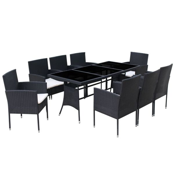 vidaXL 9 Piece Patio Dining Set with Cushions Poly Rattan Black