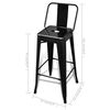 vidaXL Bar Stool Set of 2 Black Steel Tall Footrest Bar Stool