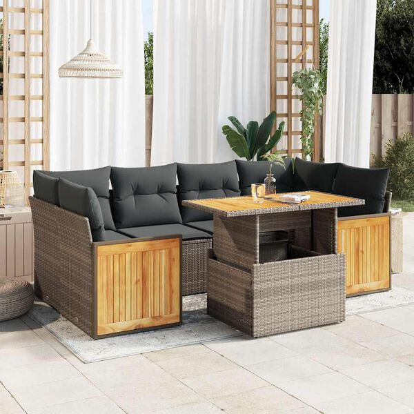 vidaXL Garden Sofa Set Grey PE rattan Large Adjustable Armrests