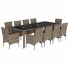 vidaXL 11 Piece Patio Dining Set with Cushions Grey Poly Rattan and Glass