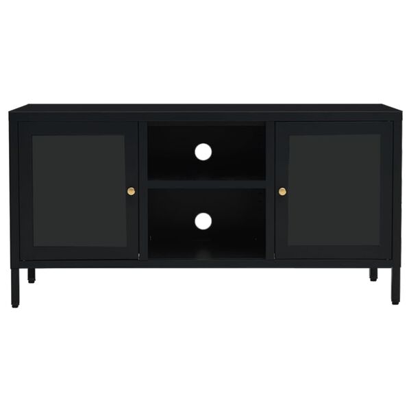 vidaXL TV Cabinet Black Black powder-coated steel Medium Adjustable Feet