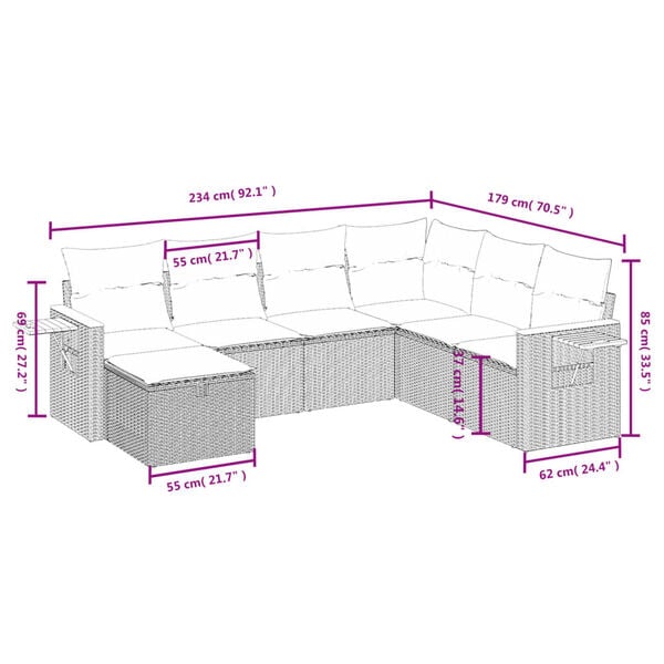 vidaXL Garden Sofa Set Beige PE rattan, powder-coated steel, fabric