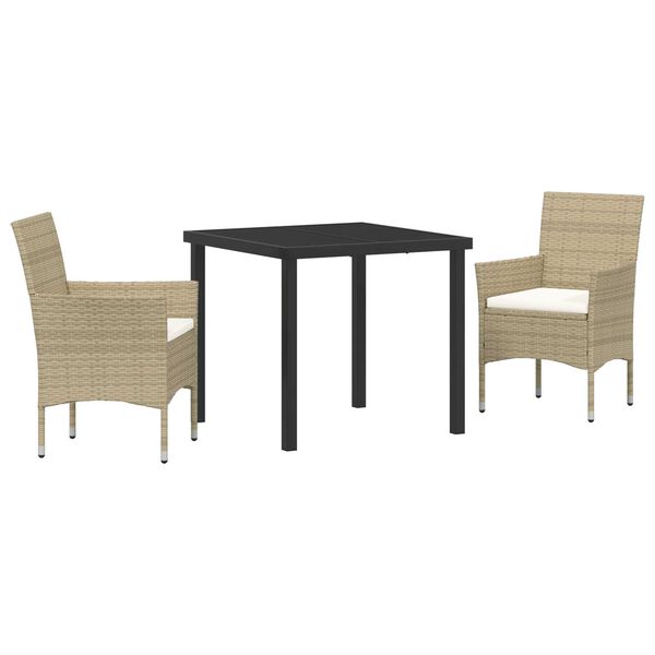 vidaXL Garden Dining Set with Cushion 3 pcs Beige Poly Rattan