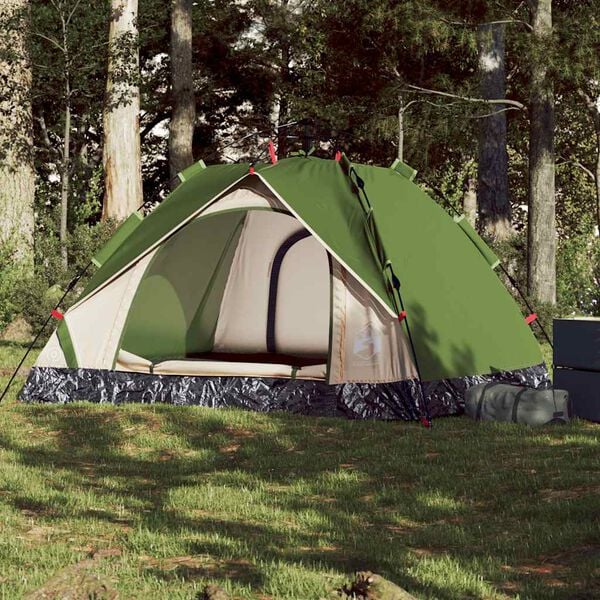 vidaXL Camping Tent Dome 3-Person Green Quick Release