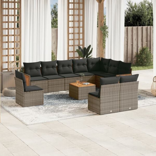 vidaXL Garden Sofa Set Grey, Dark grey PE rattan 11 Piece Set Modular