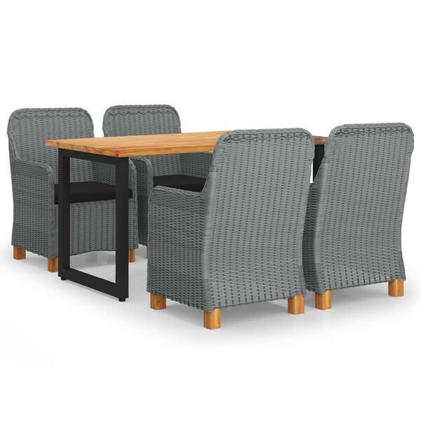 vidaXL 5 Piece Patio Dining Set with Cushions Poly Rattan Light Gray