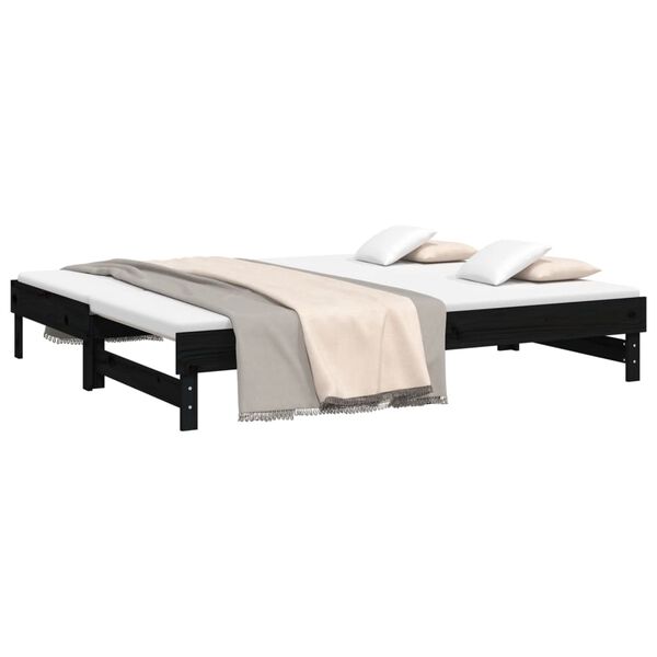 vidaXL Day Bed Black Solid pine wood Double Extendable Day Bed