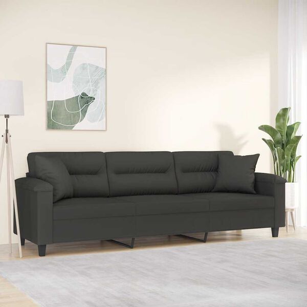 vidaXL 3-Seater Sofa with Pillows&Cushions Dark Gray 82.7" Microfiber Fabric