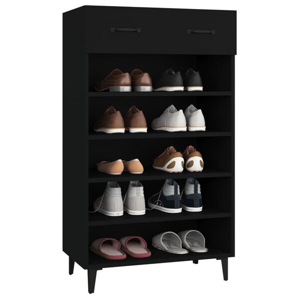 vidaXL Shoe Cabinet Black Engineered wood, Iron Medium Shoe Cabinet