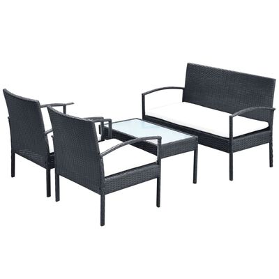 vidaXL 4 Piece Patio Lounge Set with Cushions Poly Rattan Black