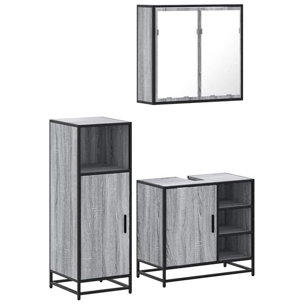 vidaXL Bathroom Furniture Set Grey Sonoma Engineered wood, metal, glass