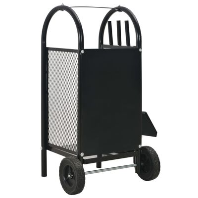 vidaXL Firewood Cart Black 11.8"x13.8"x31.9" Steel