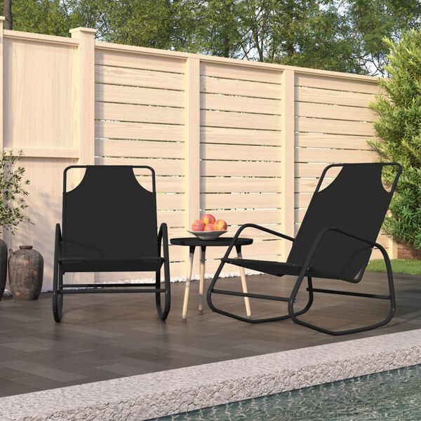 vidaXL Sun Lounger Set of 2 Black Powder-coated steel, textilene
