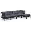 vidaXL Garden Lounge Set Black with Anthracite Cushions