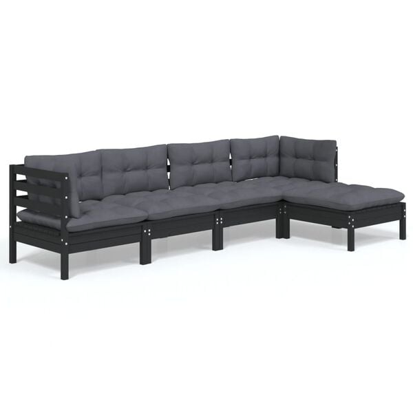 vidaXL Garden Lounge Set Black with Anthracite Cushions