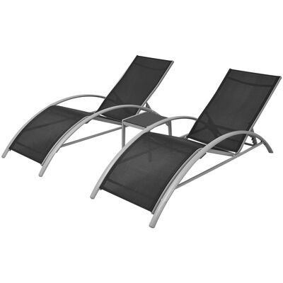 vidaXL Sun Loungers with Table Aluminum Black