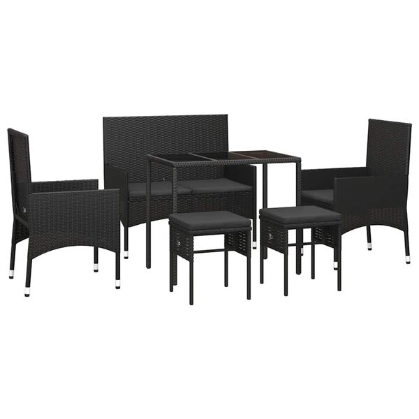 vidaXL Garden Lounge Set Black PE rattan 6 Piece Set Tough