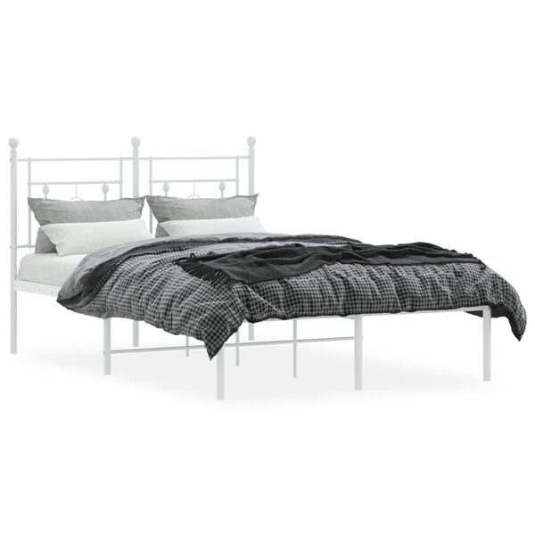 vidaXL Bed Frame White Powder-Coated Steel Full Bed Frame Rectangular