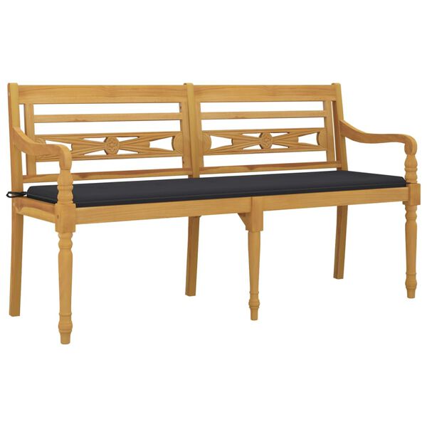 vidaXL Bench Natural Teak, Anthracite Solid Teak Wood, Polyester Large