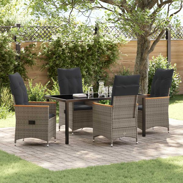 vidaXL Garden Dining Set with Cushion 5 pcs Grey Poly Rattan
