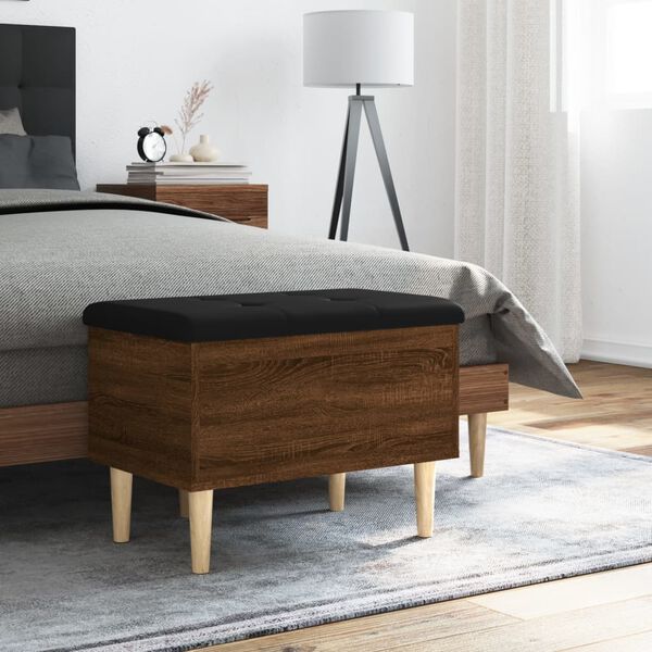 vidaXL Storage Bench Brown Oak, Black Cushion