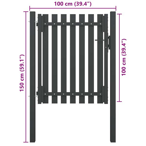vidaXL Garden Fence Gate Steel 39.4x39.4" Anthracite
