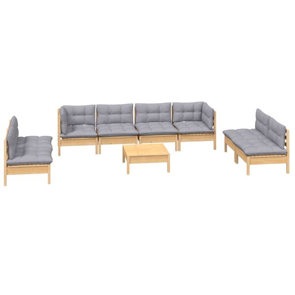 vidaXL Garden Lounge Set Grey Solid pinewood, fabric (100% polyester)