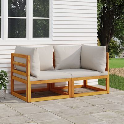 vidaXL Sectional Corner Sofas 2 pcs with Light Gray Cushions Solid Wood Acacia