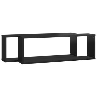 vidaXL Wall Cube Shelves 2 pcs High Gloss Black 31.5"x5.9"x10.4" Engineered Wood