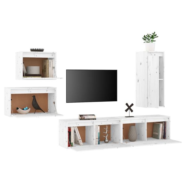 vidaXL TV Cabinet Set of 5 White Solid pine wood Various sizes in set