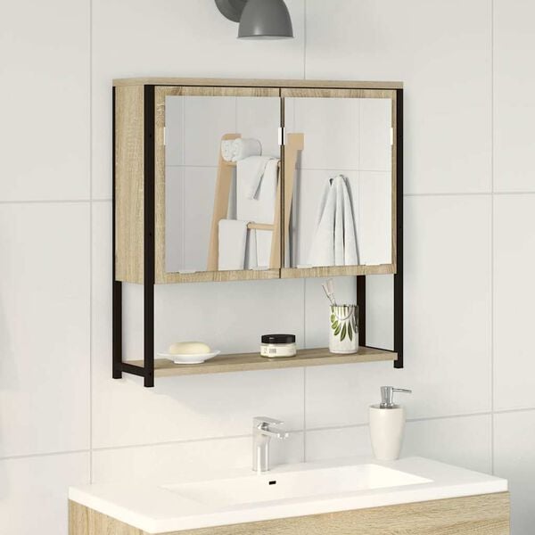 vidaXL Bathroom Mirror with Shelf Beige 23.62 x 6.30 x 23.62 in