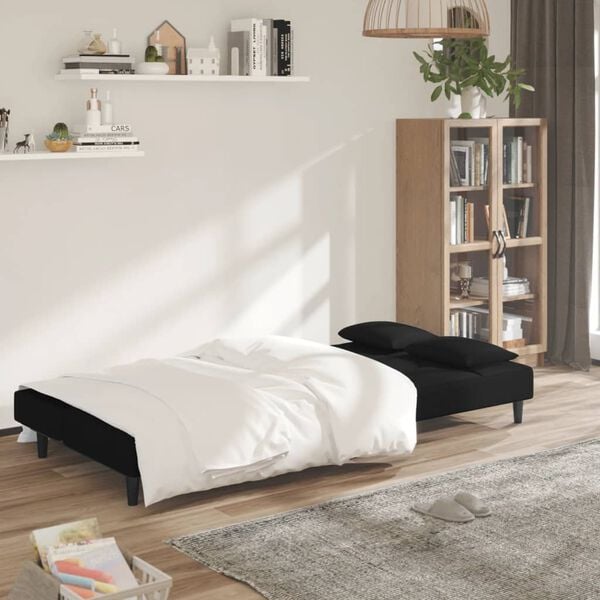 vidaXL Sofa Bed Black Velvet (100% polyester), wood, plastic 2-seater
