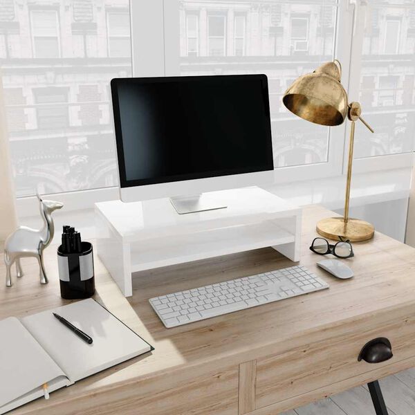 vidaXL Monitor Stand High gloss white Engineered wood Storage