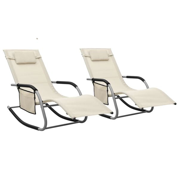 vidaXL Sun Lounger Set of 2 Cream and Grey Textilene, Powder-Coated Steel