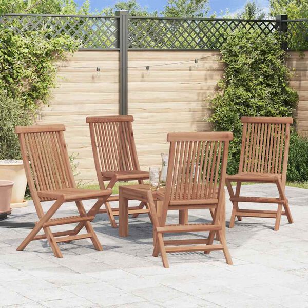 vidaXL Folding Chair Set of 4 Natural Teak Solid Teak Wood Standard