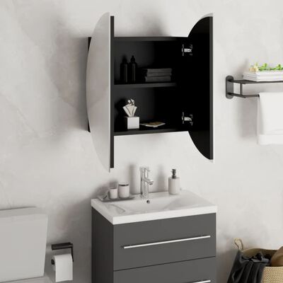 vidaXL Bathroom Cabinet with Round Mirror&LED Black 18.5"x18.5"x6.9"