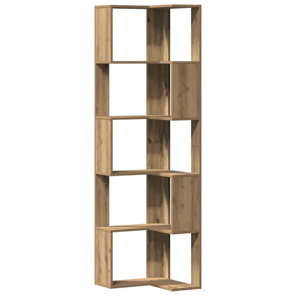 vidaXL Corner Bookcase 5-Tier Artisian Oak 19.7x19.7x70.5" Engineered Wood