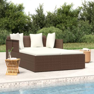 vidaXL Sunbed with Cushions Brown 71.7"x46.5"x24.8" Poly Rattan