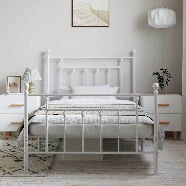 vidaXL Bed Frame White Powder-Coated Steel Single Bed Frame