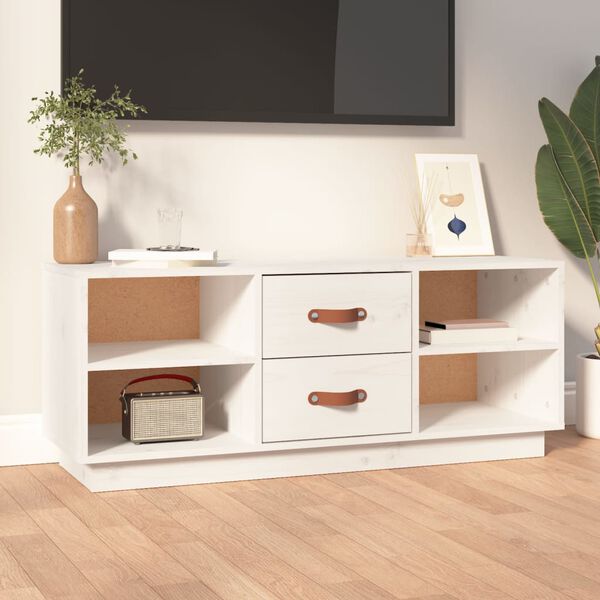 vidaXL TV Cabinet White Solid Pine Wood 39.4 in x 13.4 in x 15.7 in