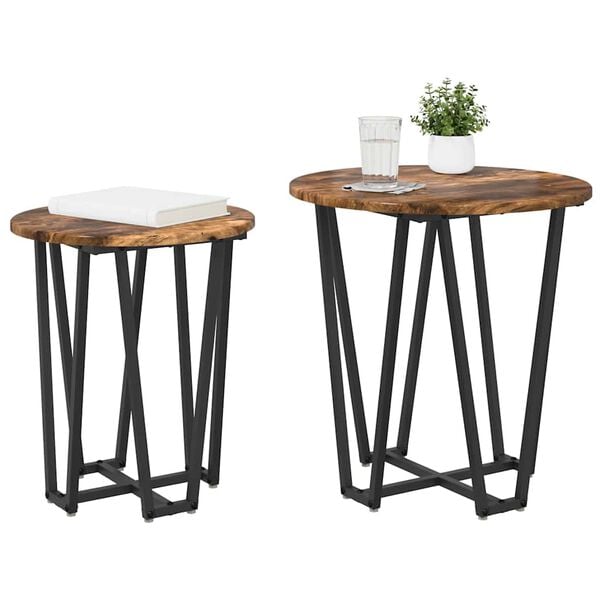 vidaXL Side Table Set 2 pcs Smoked Oak and Black