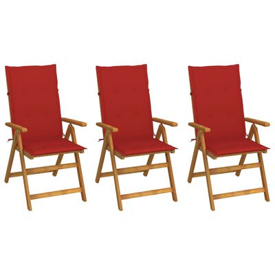 vidaXL Folding Patio Chairs 3 pcs with Cushions Solid Acacia Wood