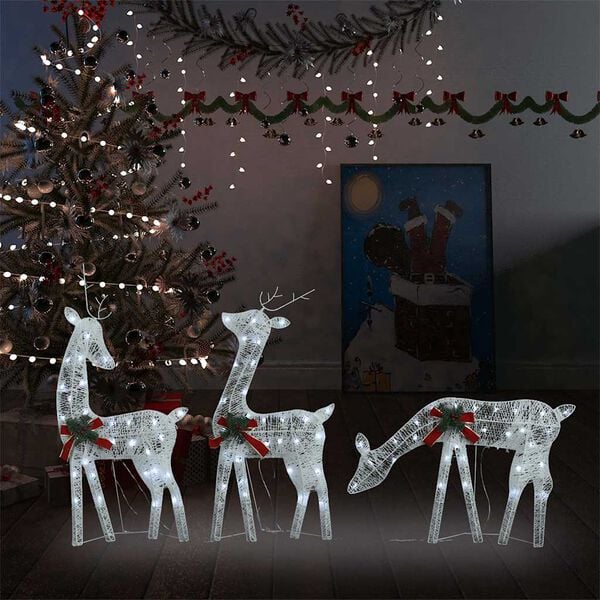vidaXL Christmas Reindeer Family 106.3"x2.8"x35.4" White Cold White Mesh