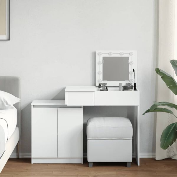 vidaXL Dressing Table White Engineered Wood, Glass Medium Dressing Table