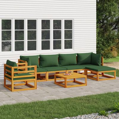 vidaXL 7 Piece Patio Lounge Set with Green Cushions Solid Wood