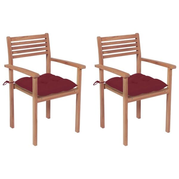 vidaXL Patio Chair Set of 2 Teak Teak wood Standard Stackable
